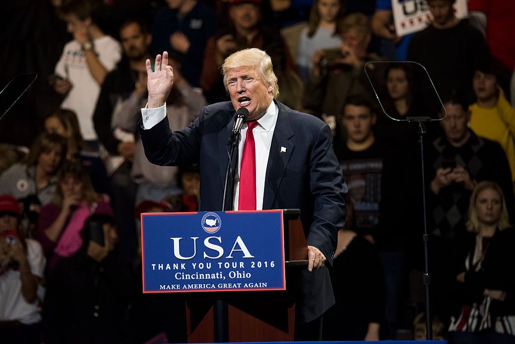 Donald Trump at his victory rally in Ohio