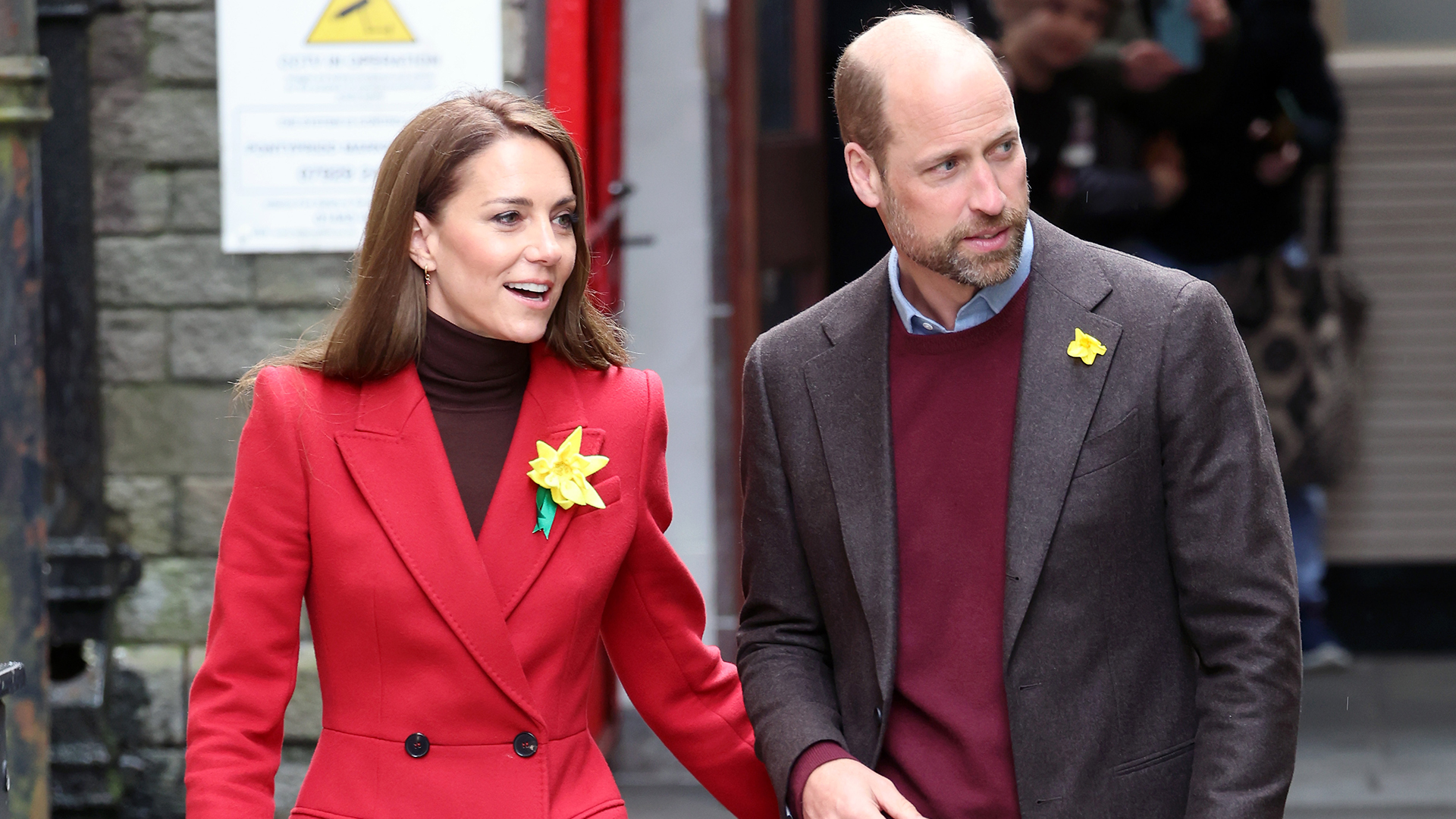 PONTYPRIDD, WALES - FEBRUARY 26: Catherine, Princess of Wales and Prince William, Prince of Wales during a visit to Pontypridd Market on February 26, 2025 in Pontypridd, Wales. In December 2024, Pontypridd was one of a number of towns across Wales which was hit by severe flooding as a result of Storm Bert and Storm Darragh. The Prince and Princess met with local residents, learning about their experiences and the impact of recent events in the town. (Photo by Chris Jackson/Getty Images)