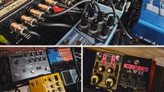 A collage showing the different guitar pedals of the band DIIV