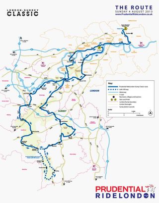 Route Map: Prudential RideLondon - Surrey Classic 2013