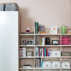 Shelving with books, decor and storage boxes