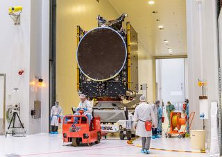 BSAT-4b is moved from the S5C large preparation hall to the S5A fueling and integration hall, on July 20, 2020.