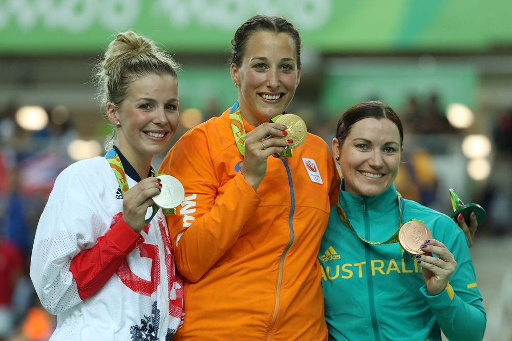 Rebecca James, Elis Ligtlee and Anna Meares on the podium