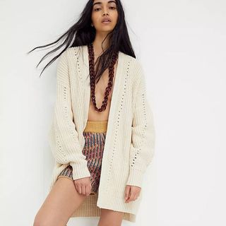 Free People chunky oversized cardigan how to style a slip dress