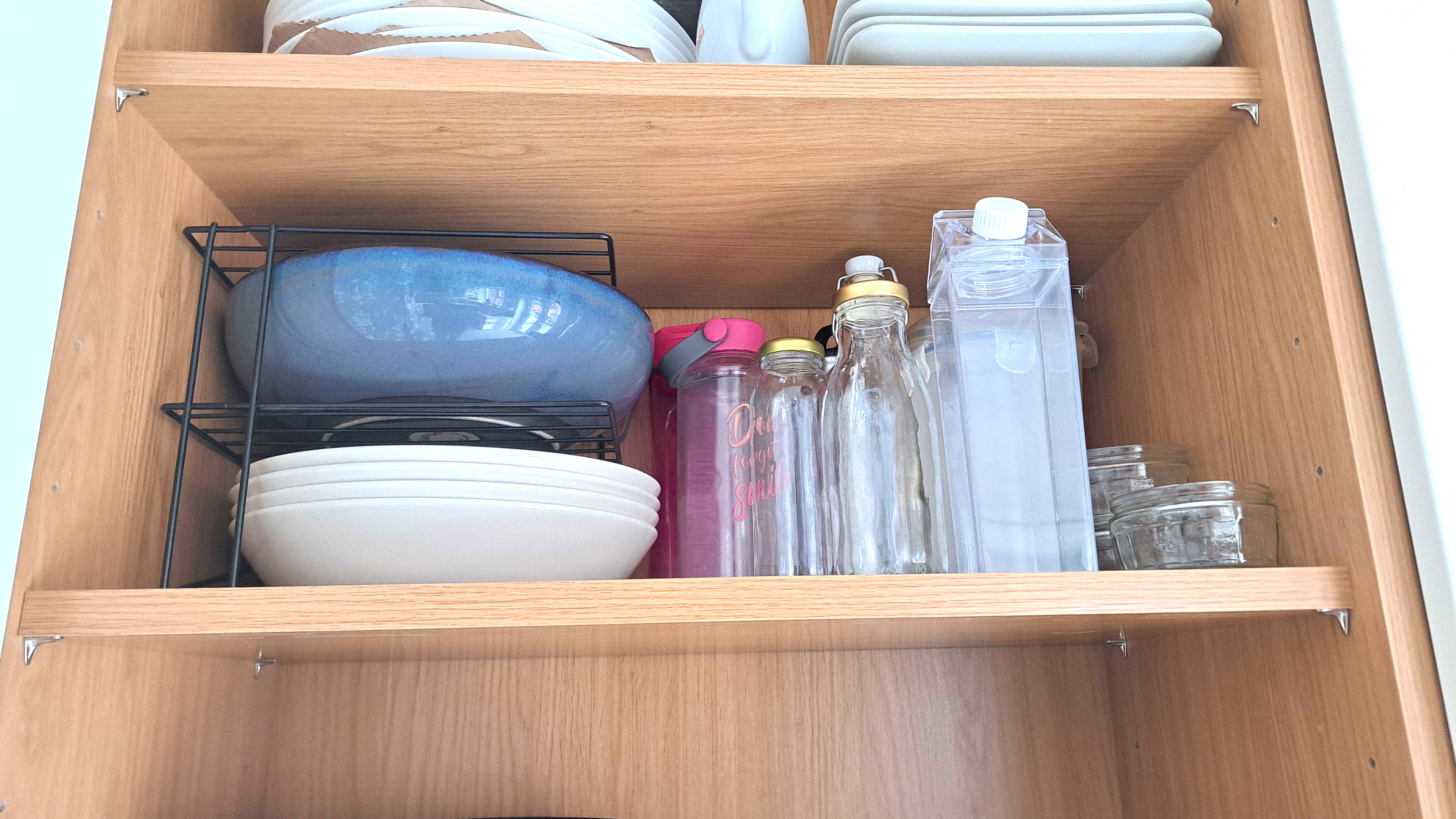 shelf riser in cabinet