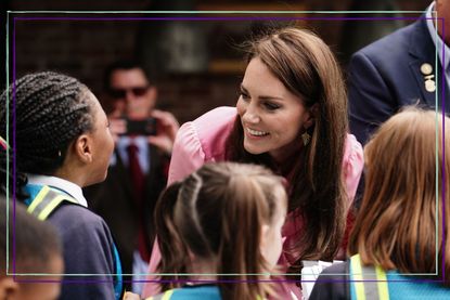 Kate Middleton talking to school children at Chelsea Flower Show