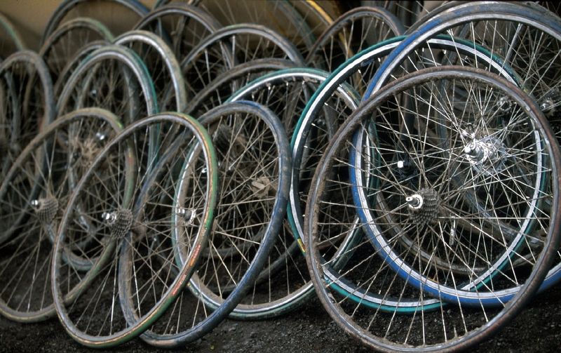 The wheels from the 2001 edition of Roubaix post-race