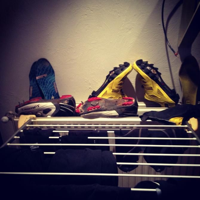 Drying out some shoes over the heater