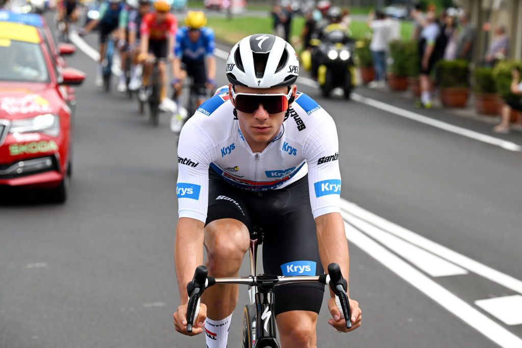 TORINO ITALY JULY 01 Remco Evenepoel of Belgium and Team Soudal QuickStep White best young jersey competes during the 111th Tour de France 2024 Stage 3 a 2308km stage from Piacenza to Torino UCIWT on July 01 2024 in Torino Italy Photo by Tim de WaeleGetty Images