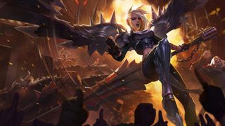 Artwork of Kayle from League of Legends in his Pentakill skin.