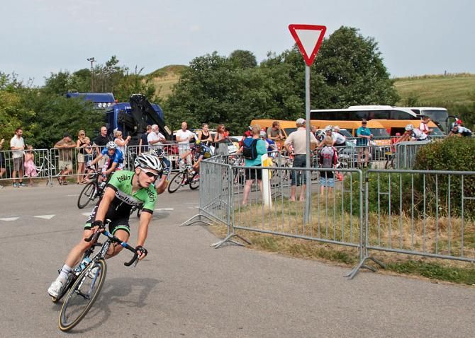 A Belkin rider leads the bunch