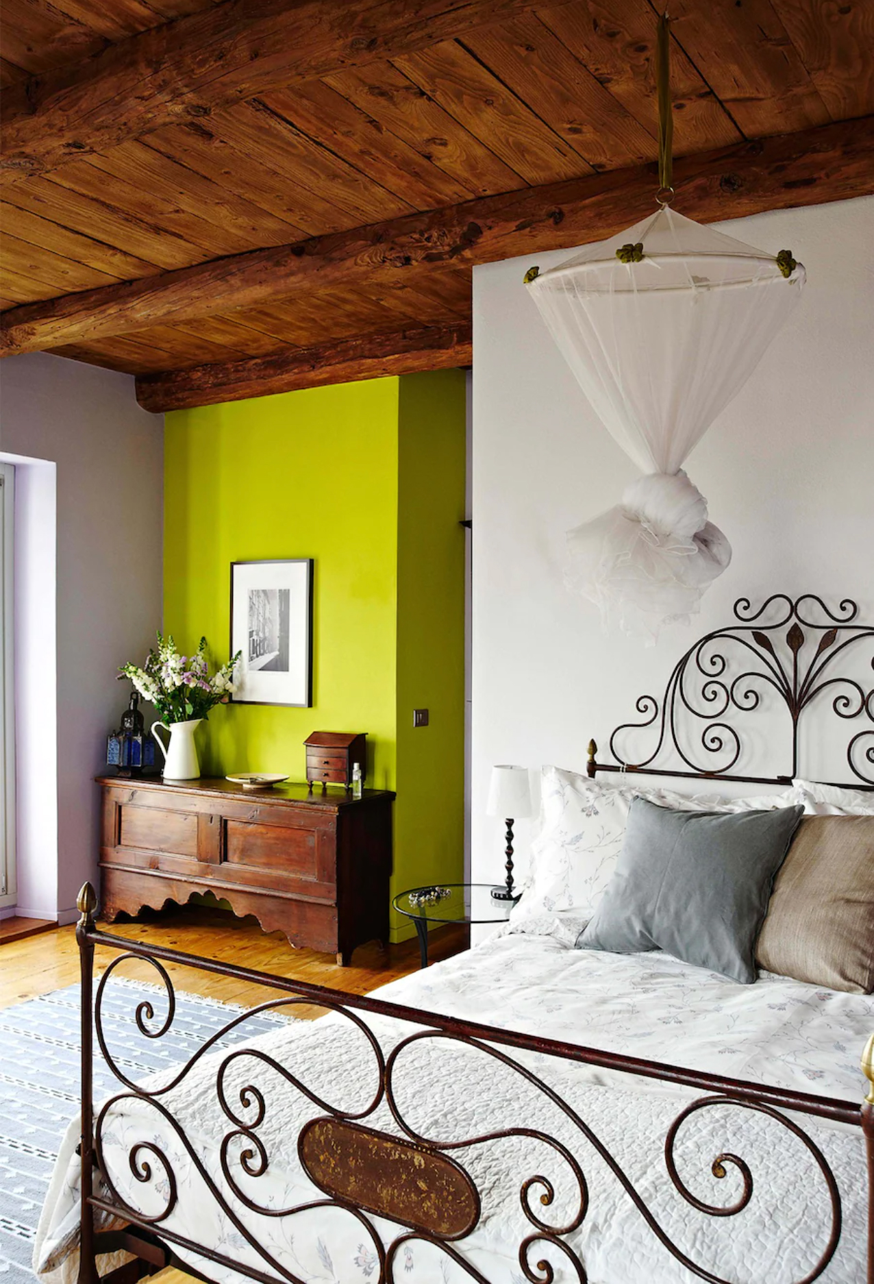 Rustic bedroom with wooden beams