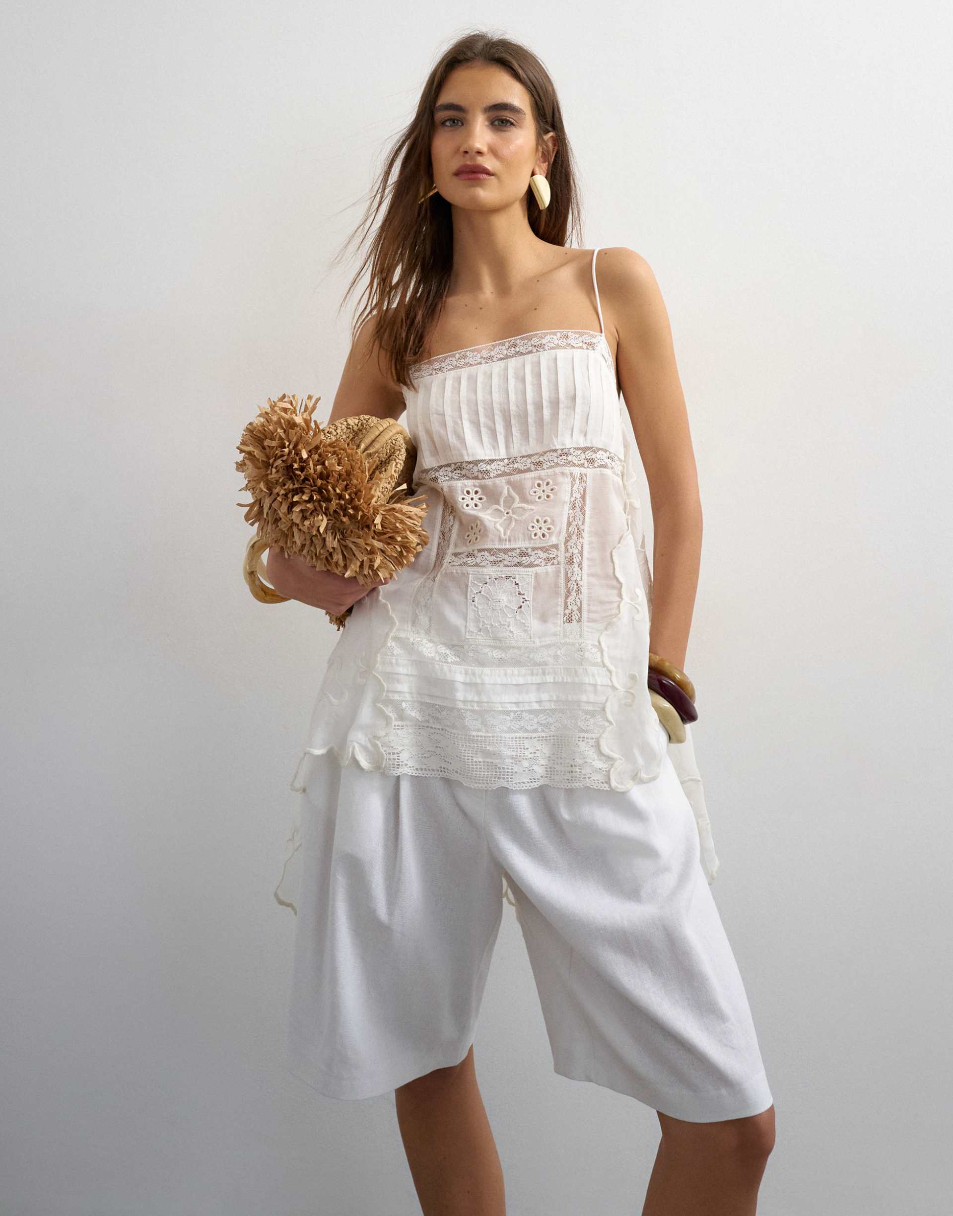 Topshop, Lace Panel Cami With Embroidery
