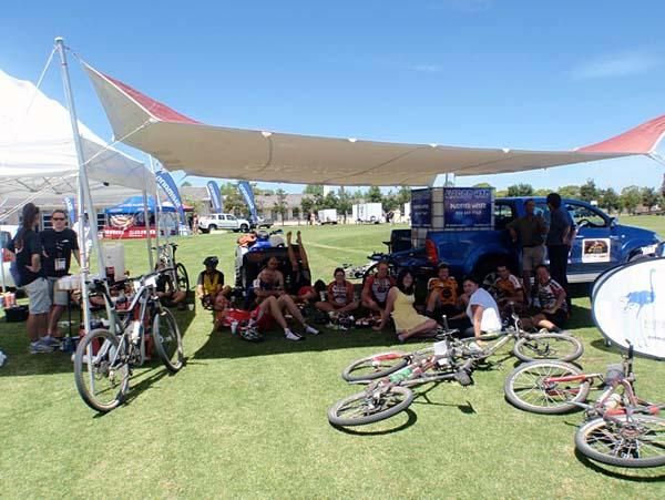 A relaxing finish, with pizza and coke, at the Cape Pioneer Trek.