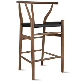 Farmhouse Style Wishbone Counter Height Bar Stool With Backs Dark Woven Seat Brown Wood Fully Assembled