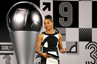 Laura Georges is seen on stage during the The Best FIFA Football Awards on December 17, 2020 in Zurich, Switzerland.