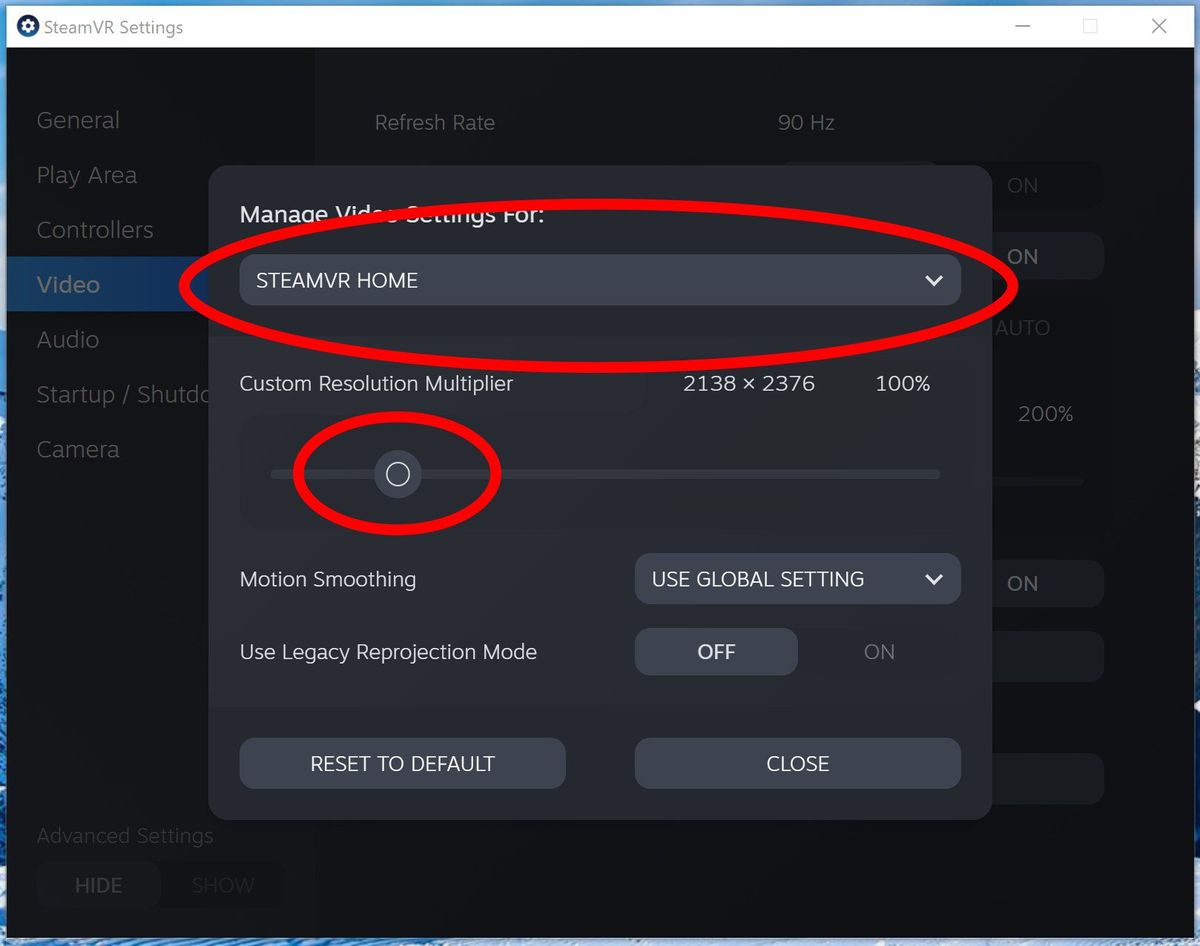 SteamVR per-application settings