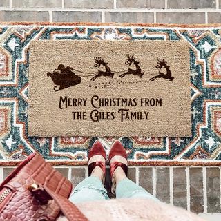 Stacey Solomon x Amazon Handmade: Personalised Santa's Sleigh Family Door Mat for Christmas