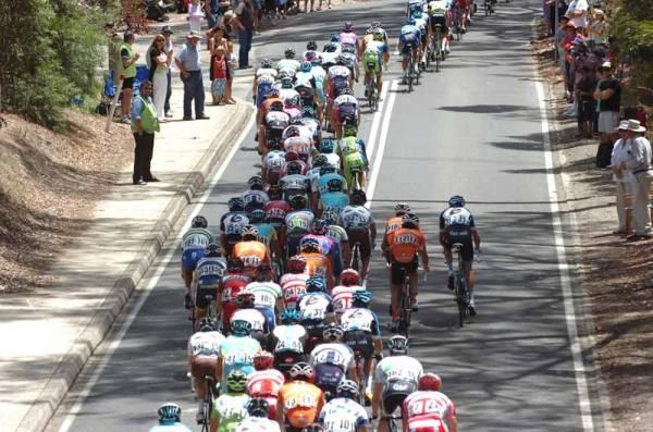 The peloton on stage 2 of the Tour Down Under