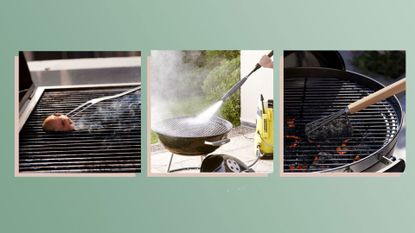 How to clean a BBQ grill with an onion, pressure washer and t-brush