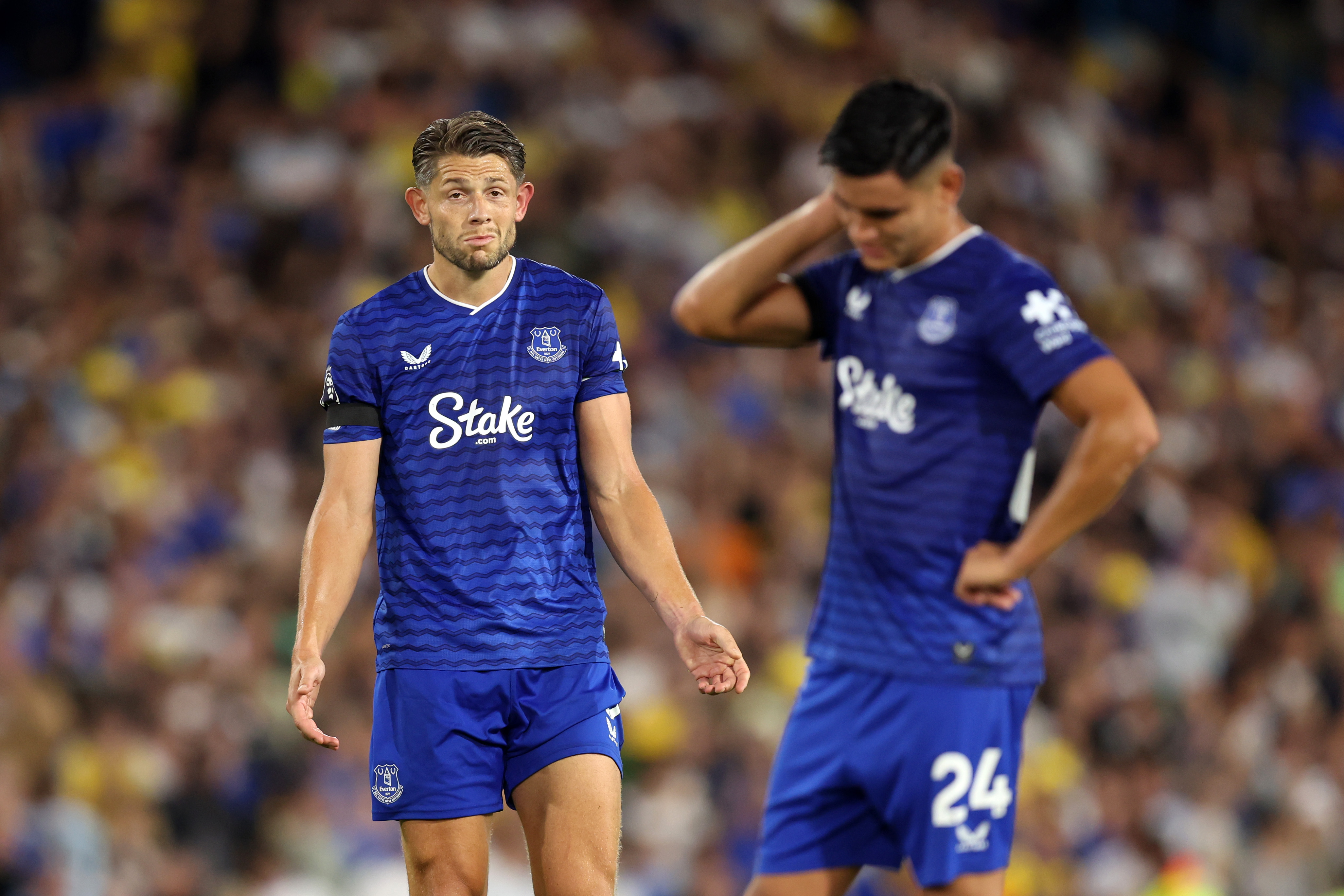 Everton are penalised for handball inside the 18-yard box against Leeds