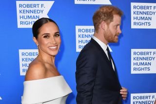 Prince Harry, Duke of Sussex, and Meghan, Duchess of Sussex, arrive at the 2022 Robert F. Kennedy Human Rights Ripple of Hope Award Gala at the Hilton Midtown in New York on December 6, 2022.