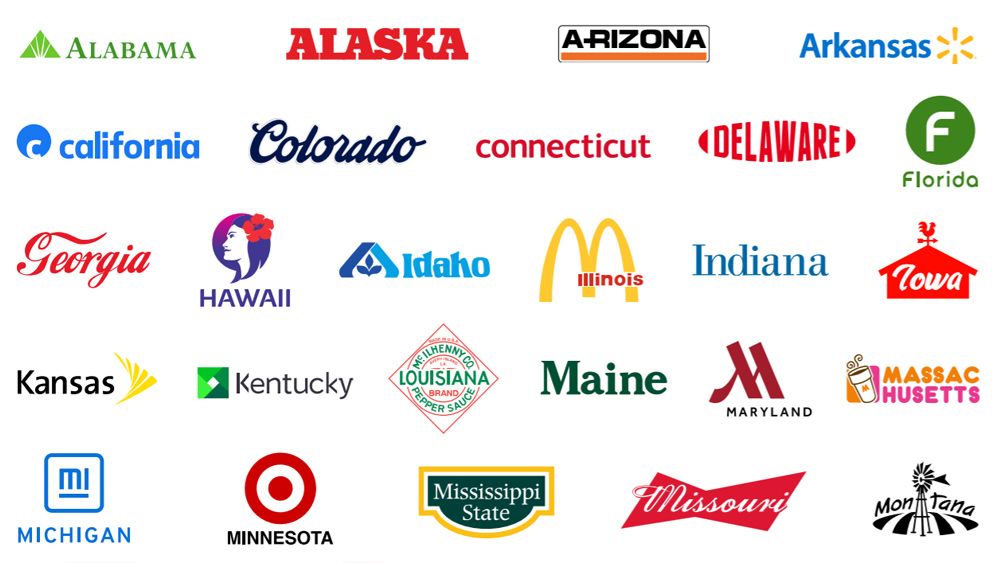 Can you identify each US state's biggest brand from these redesigned