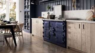 kitchen with wooden original flooring and rustic feeling kitchen