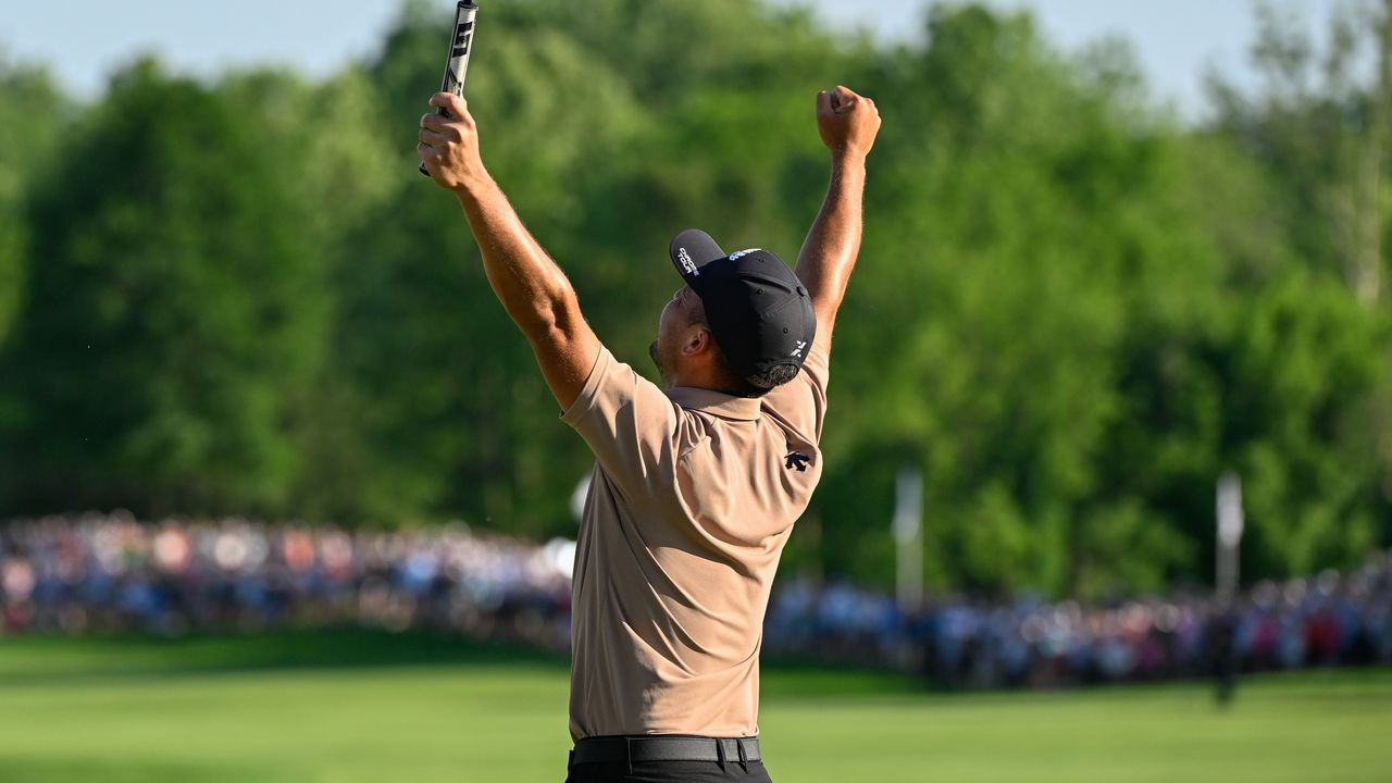 Xander Schauffele celebrates winning the PGA Championship