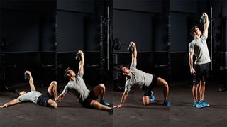 Four positions of the Turkish get-up kettlebell exercise