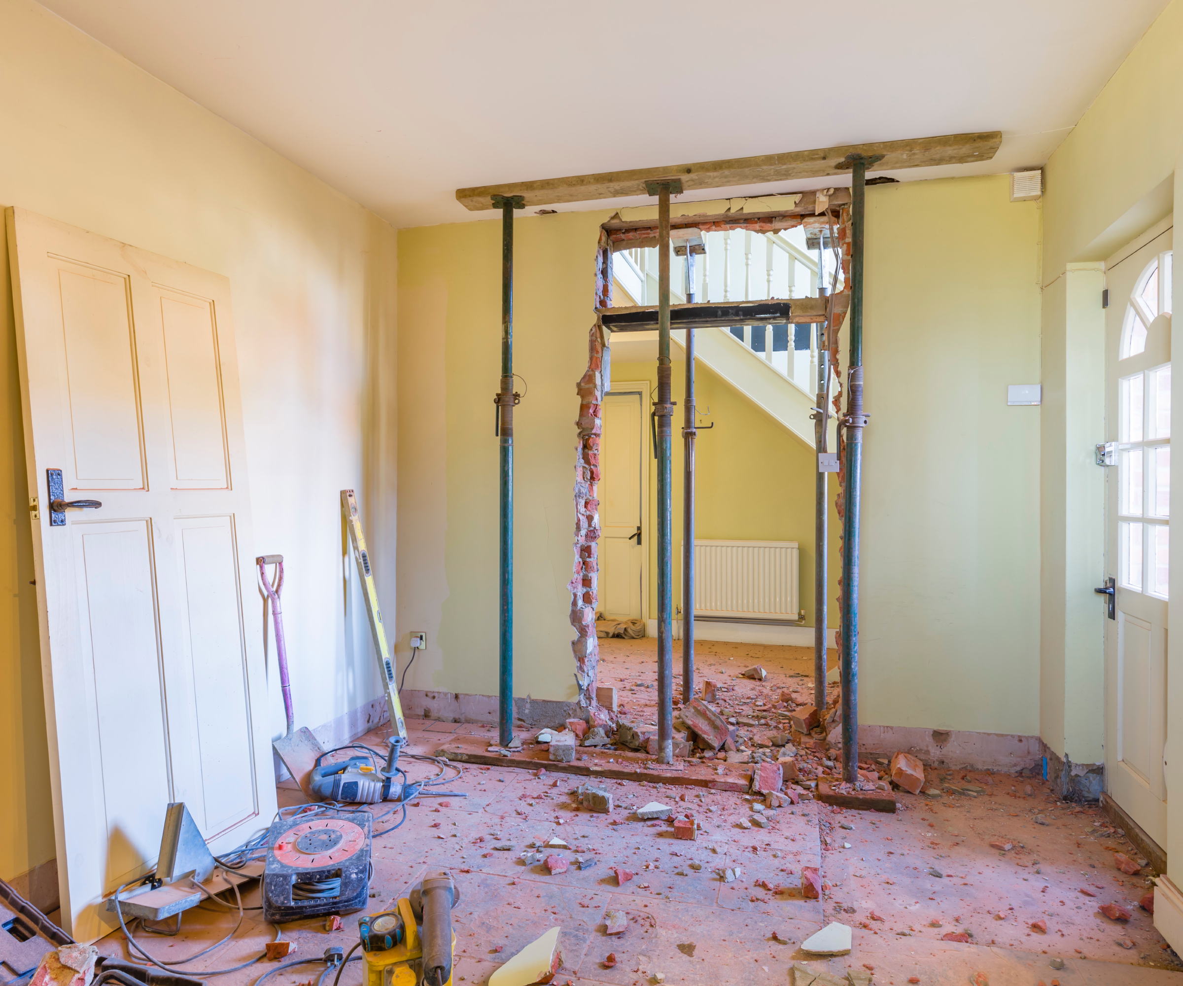 Removing a wall during a home renovation, UK building work