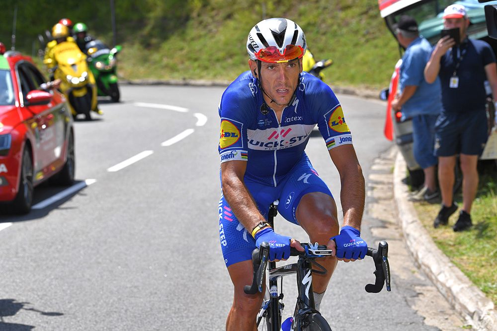 Philippe Gilbert (Quick-Step Floors) chases to catch cack up to the peloton after crashing
