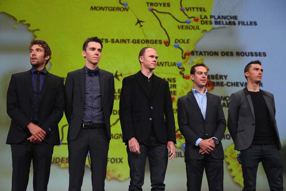 Chris Froome on stage with some of his potential rivals for the 2017 title