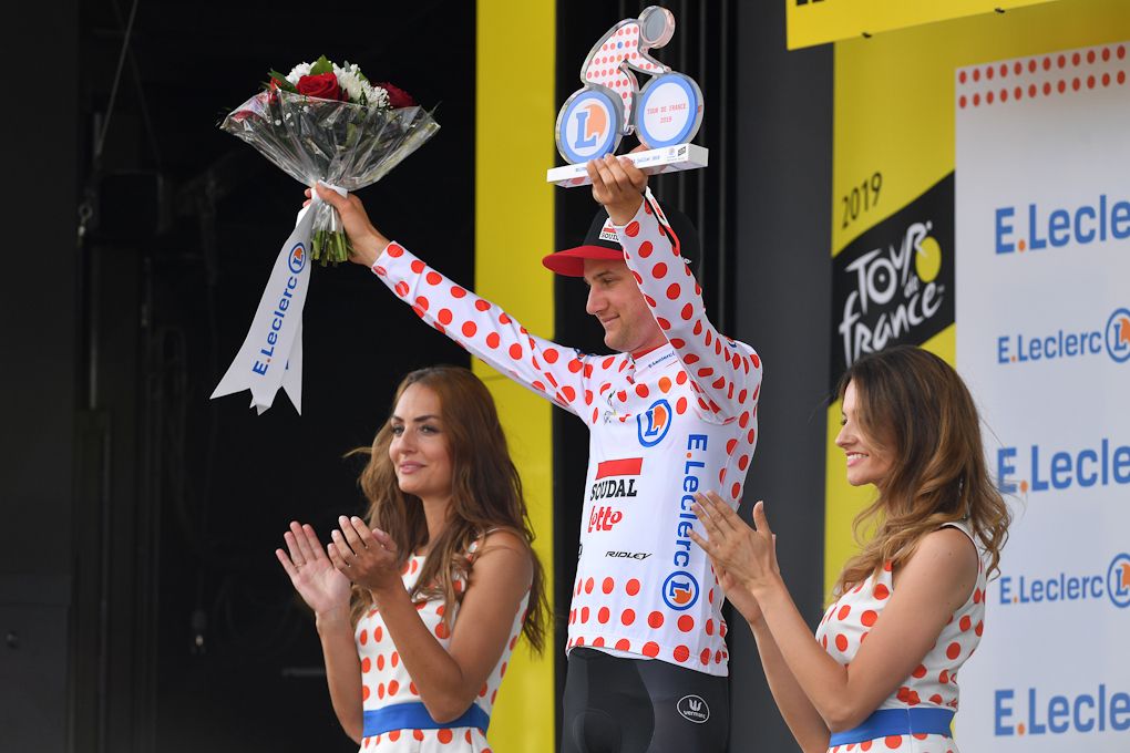 Tim Wellens in polka dots during stage 7 at the Tour de France