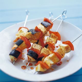 Halloumi, Aubergine and Red Pepper Kebabs