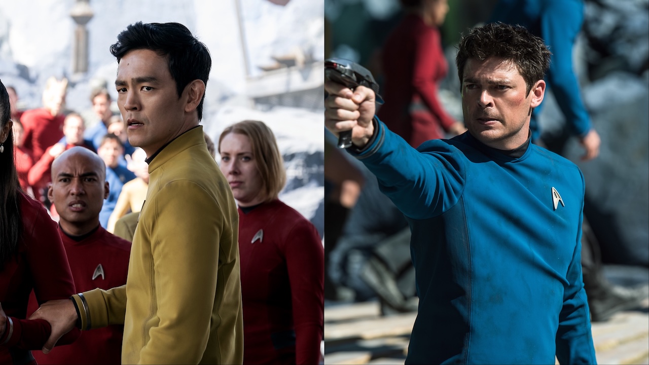 Side-by-side pictures of John Cho's Sulu and Karl Urban's Bones in Star Trek Beyond