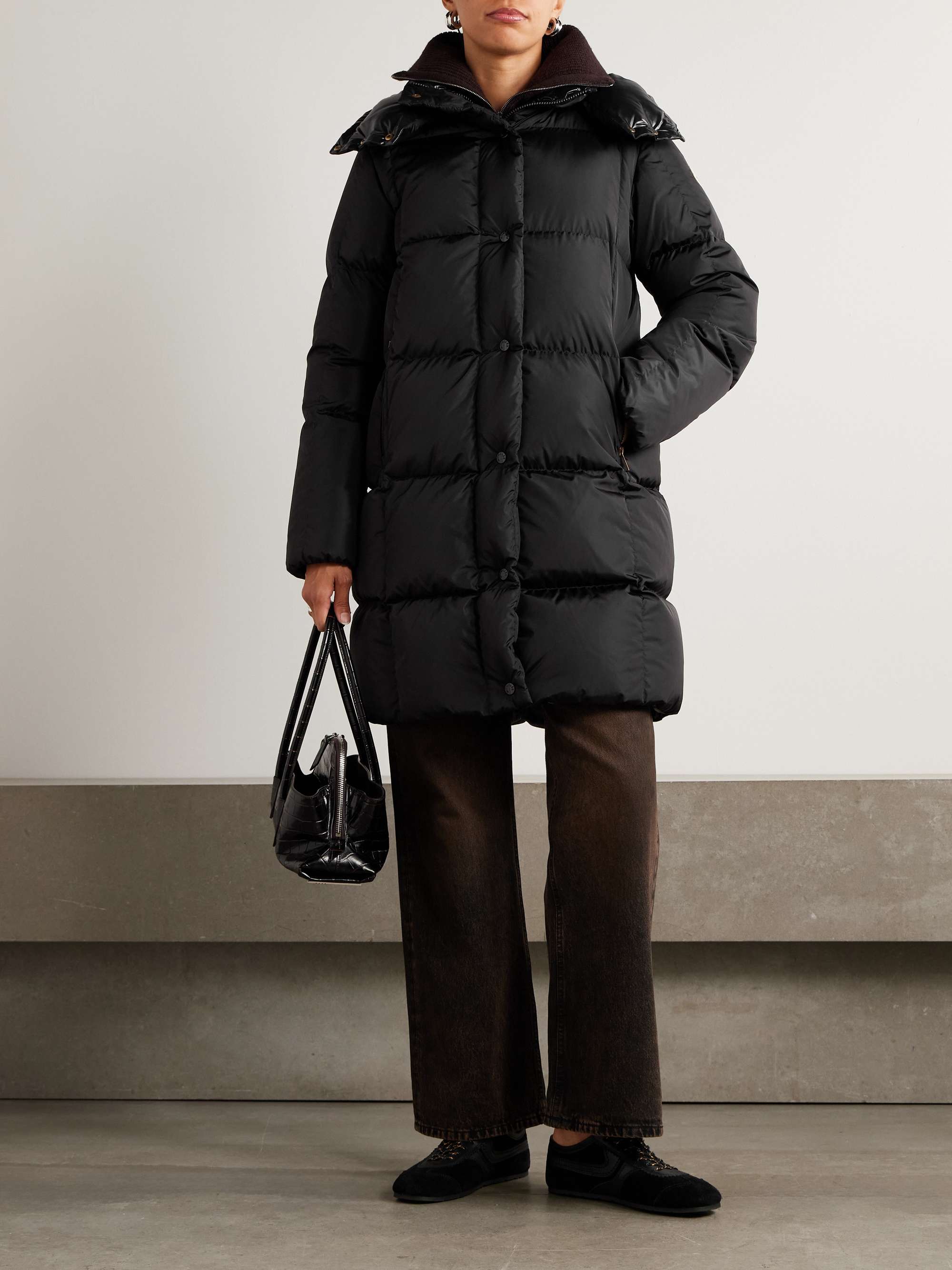 Appliqu&amp;eacute;d Hooded Shell Down Coat