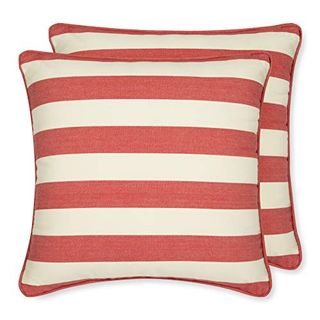 Sticky Toffee Striped Cushion Cover - Cornish Red Stripe, Square Set of 2 | 100% Cotton | Covers Indoor or Outdoor Furniture, for Sofa, Bed or Chair Pillows | Zipped & Washable