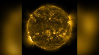 NASA’s Solar Dynamics Observatory captured this image of a solar flare – as seen in the bright flash in the bottom left portion of the image – on May 3, 2022.