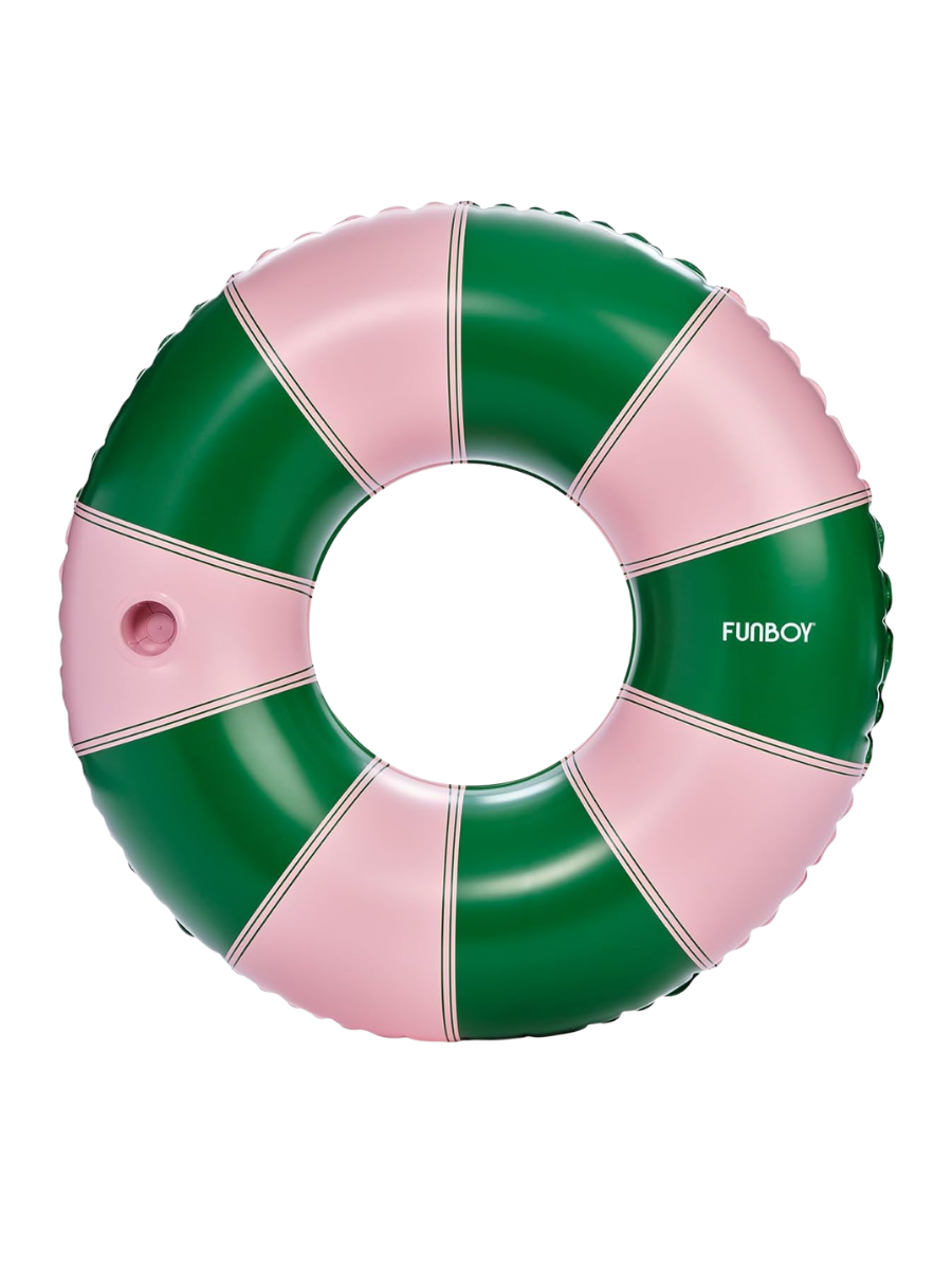 Funboy Giant Pink & Green Stripe Inflatable Pool Float With Cup Holder, 48