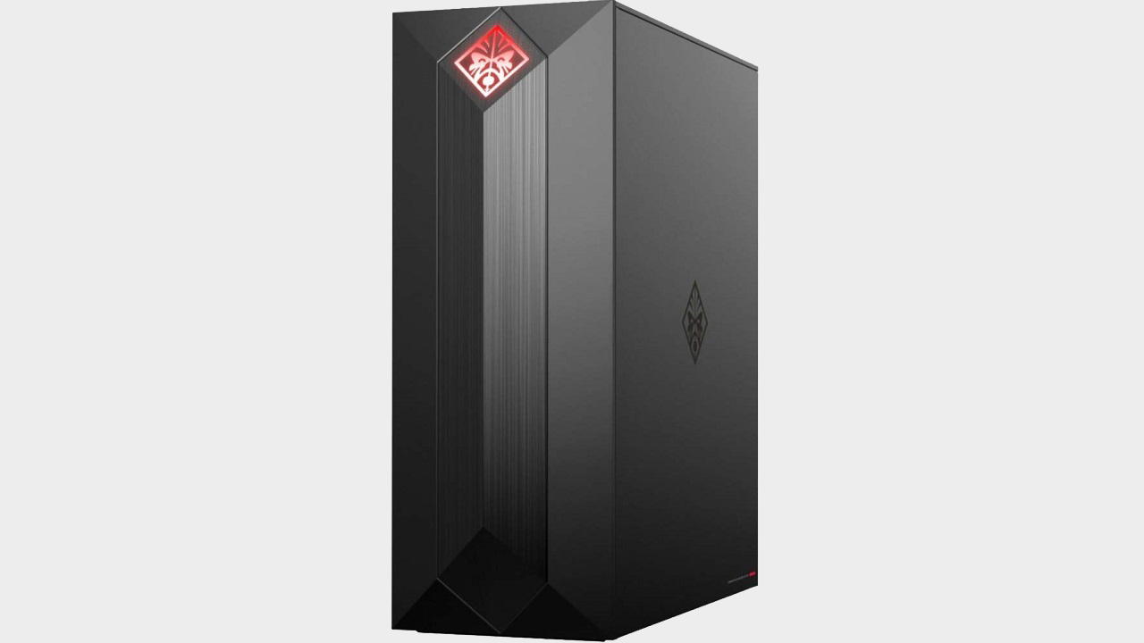 HP Omen gaming PC on a grey background