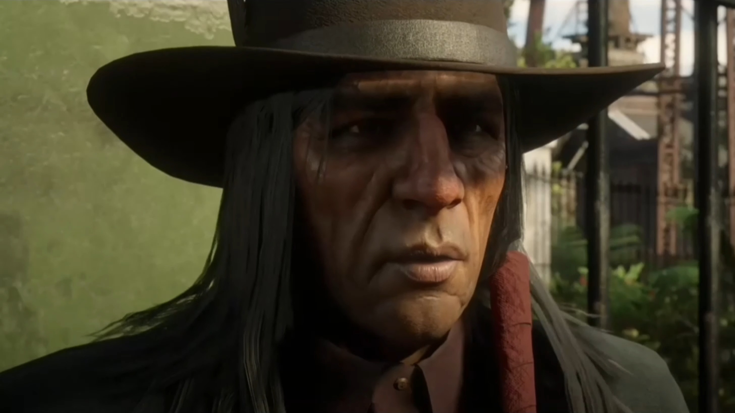 A close-up of Rains Fall in RDR2.