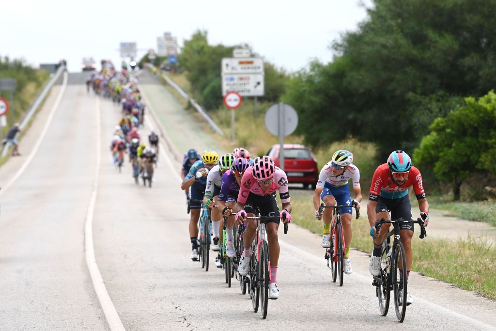 Andres Camargo Pineda (EF EducationEasyPost) and Thomas De Gendt (Lotto Dstny) attack early in stage 8