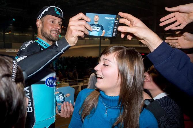 Tom Boonen takes some pictures with fans