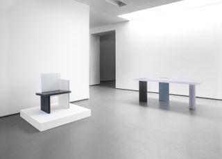Installation view of 'Haze Armchair' and 'Haze Table'