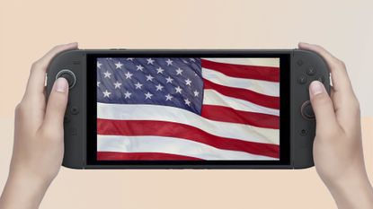 Nintendo Switch 2 with US flag on display