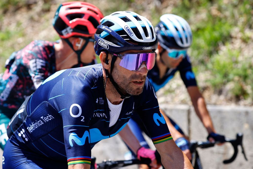 Team Movistars Spanish rider Alejandro Valverde rides during the 7th stage of the Giro dItalia 2022 cycling race 196 kilometers between Diamante and Potenza southwestern Italy Photo by Luca Bettini AFP Photo by LUCA BETTINIAFP via Getty Images