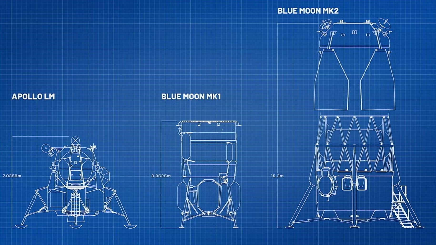 Blueprint of Three Moon Landers de diferentes tamanhos