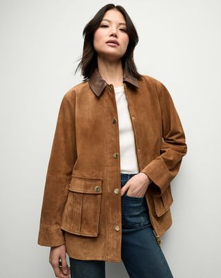 Suz Suede Dickey Chore Coat in Tan | Veronica Beard