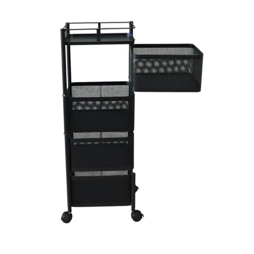 Square Mesh Storage Trolley With 5 Shelves on Wheels, Black